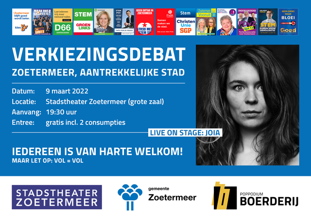 Verkiezingsdebat 9 maart Stadstheater aankondiging