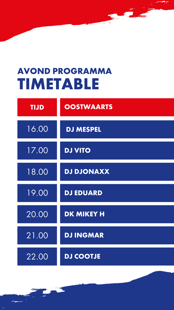 Timetable oostwaarts