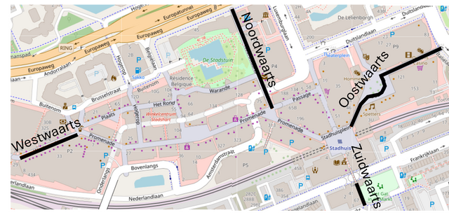 Stadshart plattegrond waartse straten overzicht